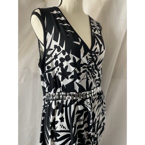 NY Collection Women's Large Dress Floral Black/White Sleeveless Sheath Cocktail - Picture 6 of 7